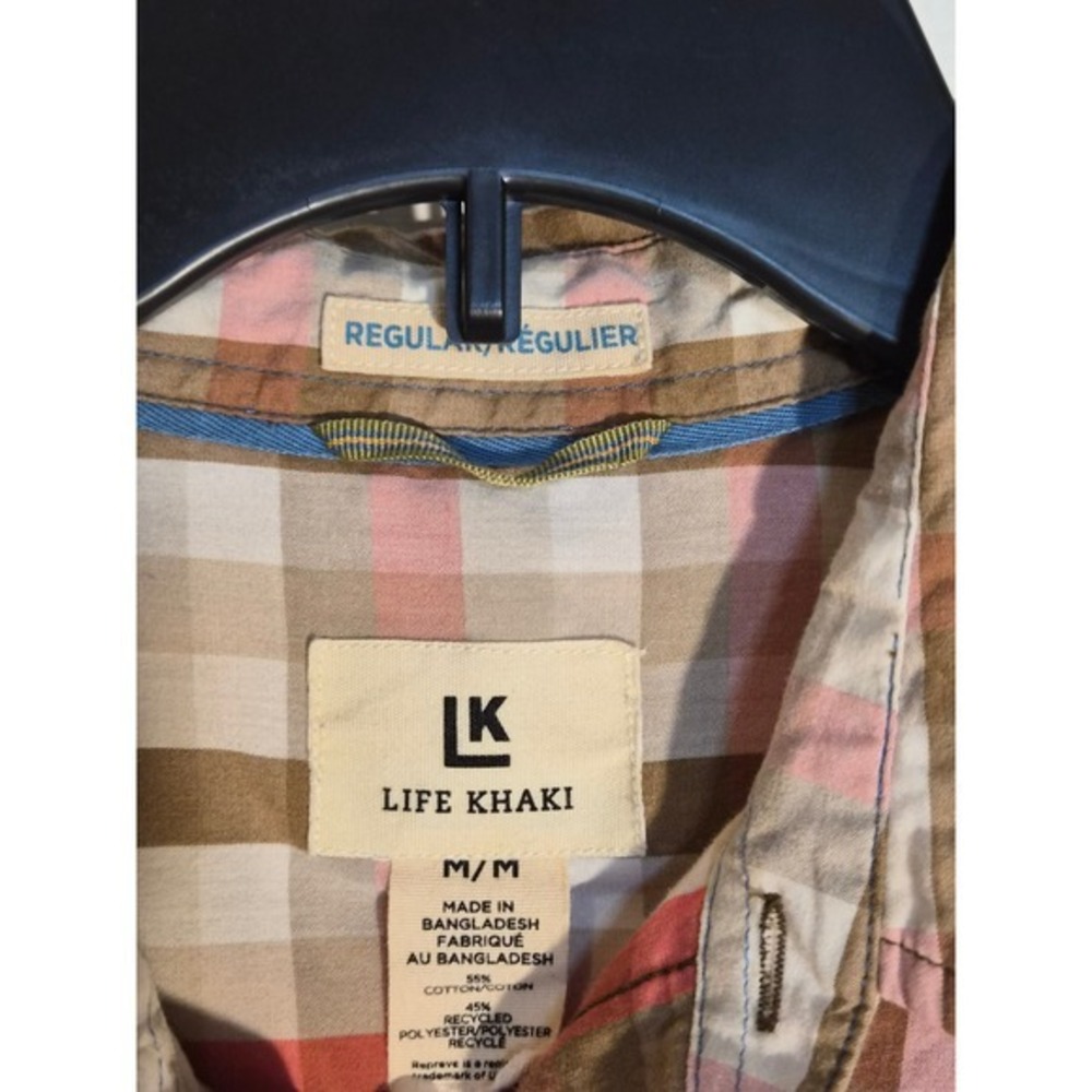 Life Khaki by Haggar Mens Plaid Button Down Shirt Medium Orange Tan Regular Fit - Picture 5 of 8
